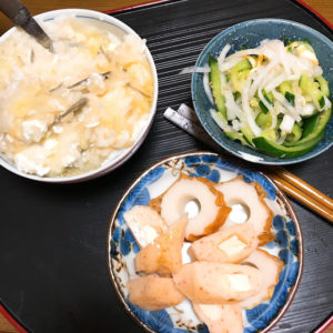 ダイエット　おじやと酢の物とちくわ